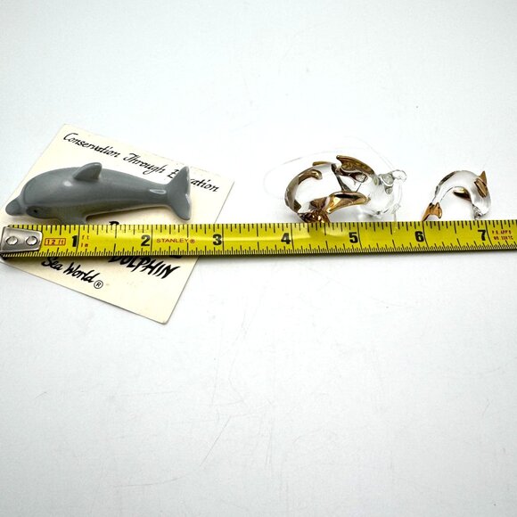 Set Of 7 Dolphin Figurines Glass Stone Resin Vtg Sea World Bottlenose - Picture 2 of 14